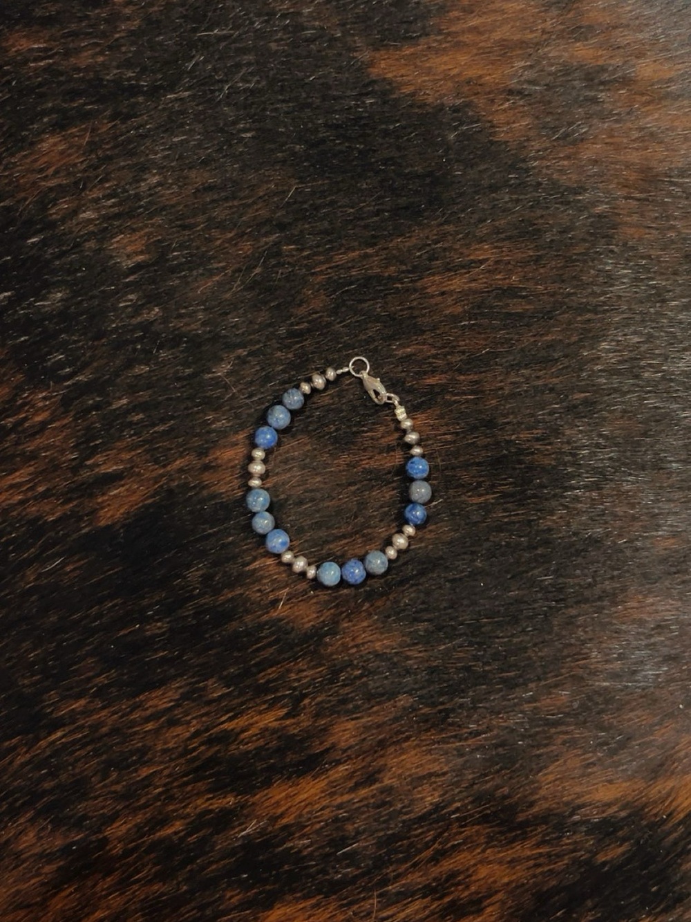 Lapis and Machine Made Pearl Bracelet 7”